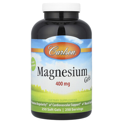 Carlson Labs Liquid Magnesium 400 mg 250 Soft Gels Casein-Free, Gluten-Free,