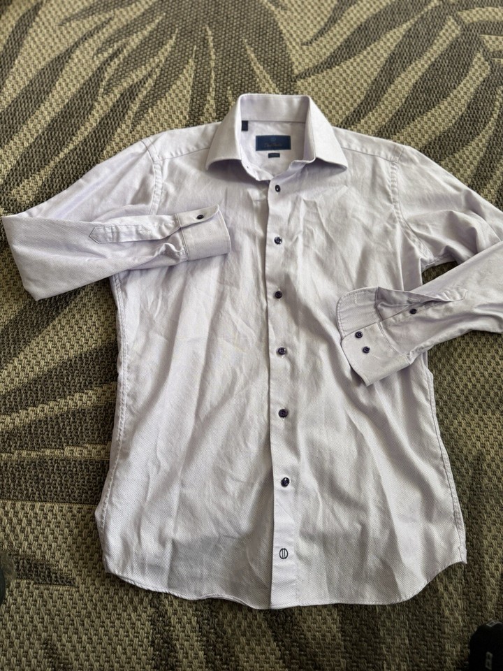 David Donahue Trim Purple Button Up Long Sleeve Shirt 15.5 32/33 eBay