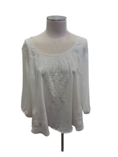Torrid sheer Embroidered Scoop neck blouse creamy 