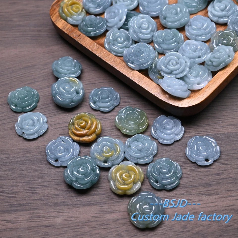 Copo de Nieve Natural Rosa Flor Azul Guatemalteca Jadeíta Azul Cuentas Jade Foto 3 de 4