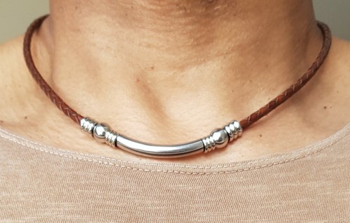 Mens leather braid Necklace, stainless steel,Hand Made in 4 Colours of leather - Picture 3 of 9