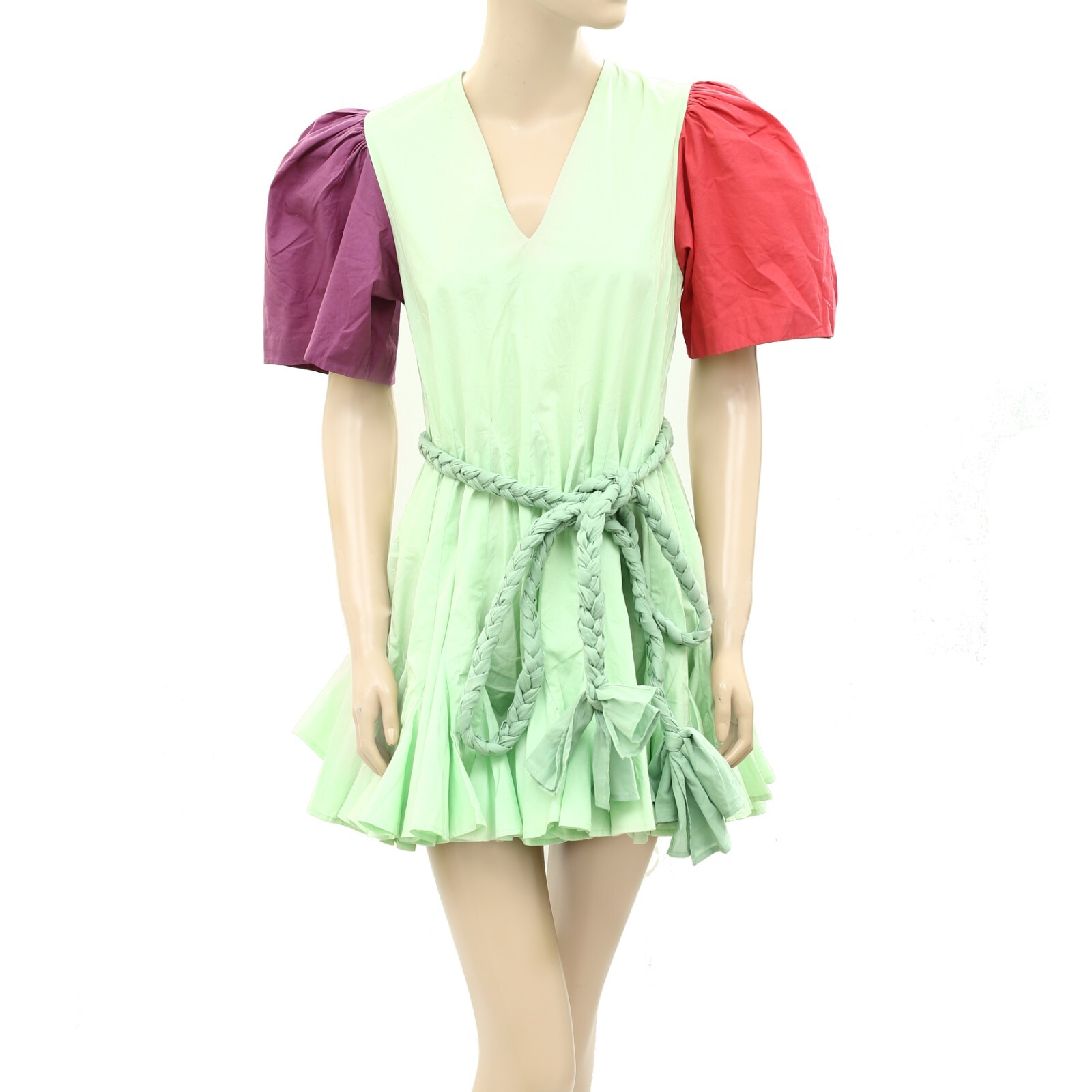 Rhode Resort Vivienne Ella Ruffle Mini Dress Cotton Voile Swing Solid XS 251143