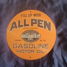 8" Round Metal Sign Wall Art Man Cave Garage Bar Gas Station Oil Fill Up AllPen