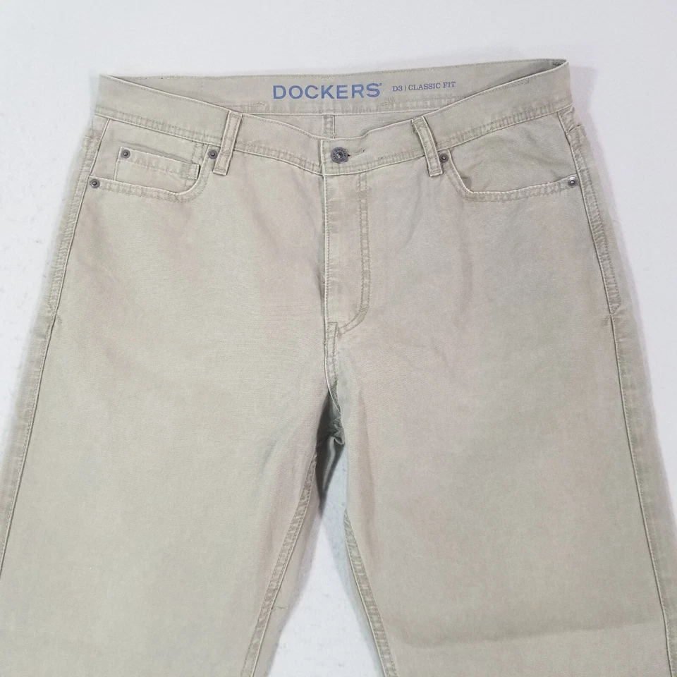 Dockers D3 Vaqueros Hombre 36x29 Caqui Verde Algodón Denim Pantalones Preppy Retro Foto 2 de 4