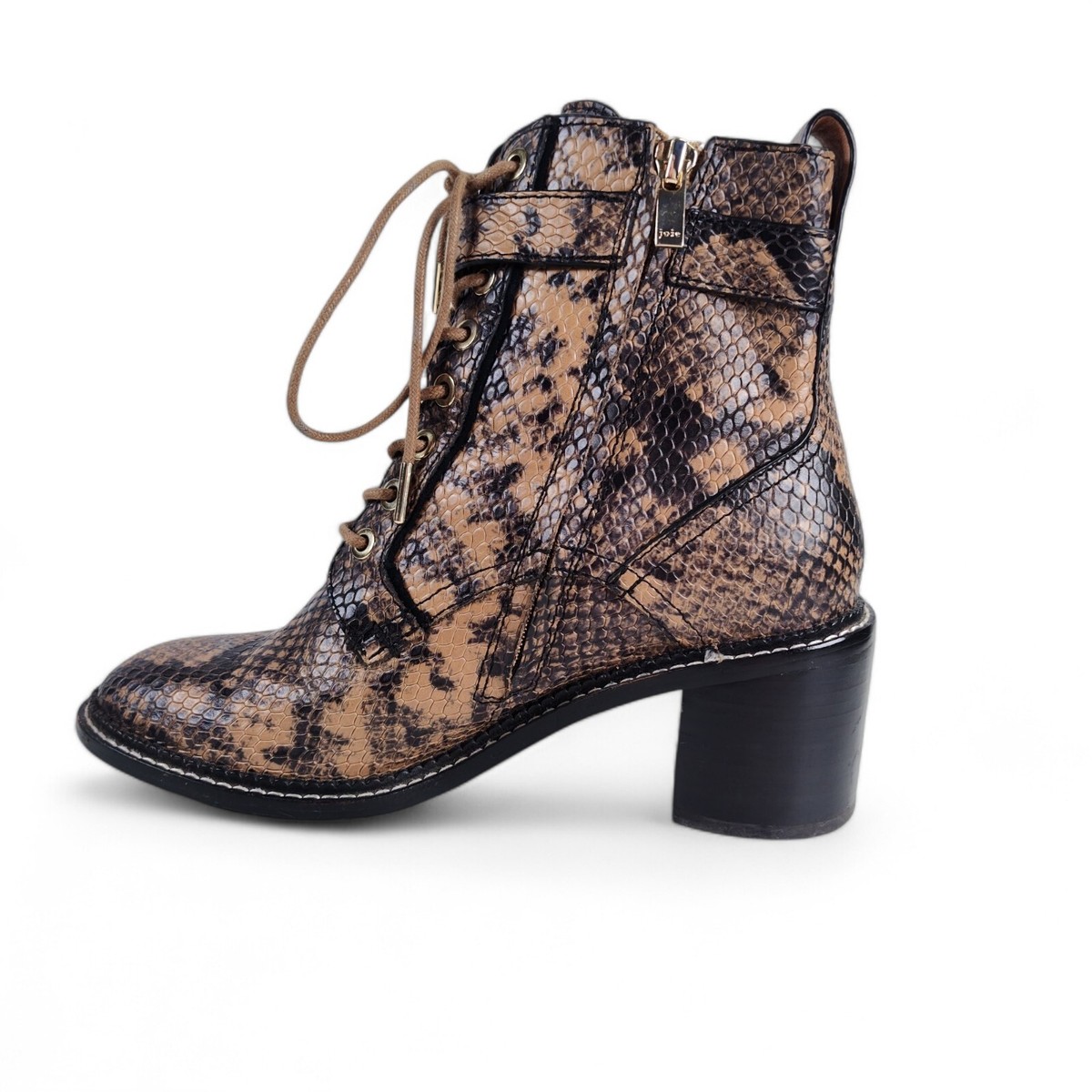 Joie Raster Python Embossed Leather Combat Boots Size Camel
