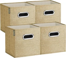 4 Pack Premium Foldable Cube Storage Bins, W/ Aluminum Handles, 10.5"x10.5"x11"