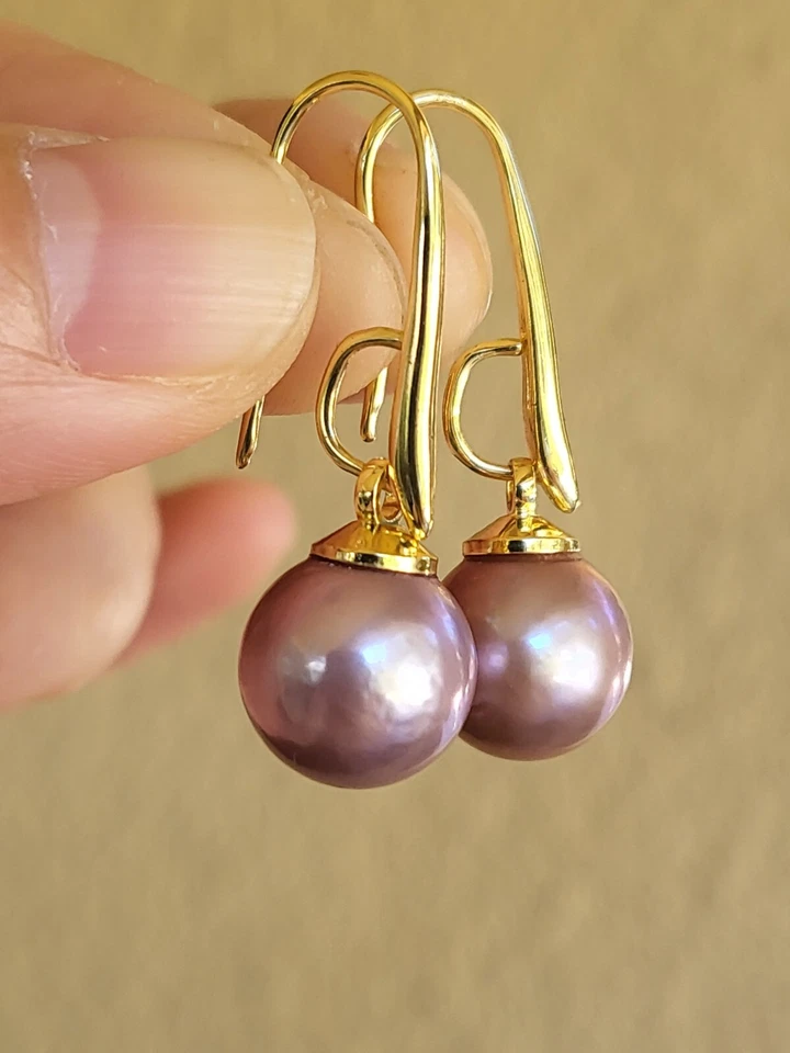 Pendientes de perlas moradas de agua dulce plata de ley 925 aros regalo días de la madre Foto 3 de 4