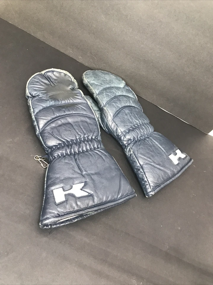 Authentic Original Kawasaki Vintage Leather Snowmobile Racing Mittens Blue NICE - Image 3 of 4