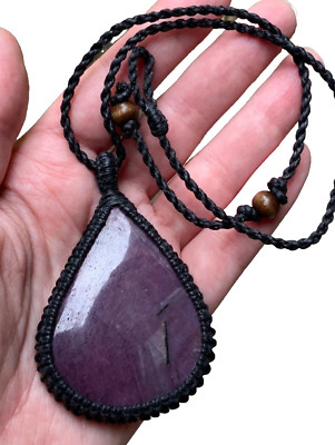 Huge Ruby Pendant Necklace Handcrafted Macrame
