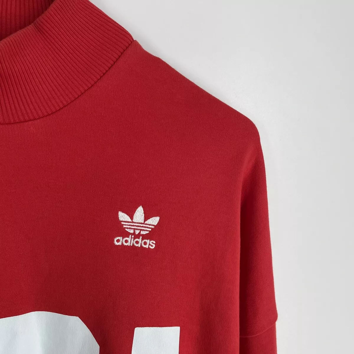 Adidas Originals Womens Red Turtleneck Crop Top Long Sleeve Shirt