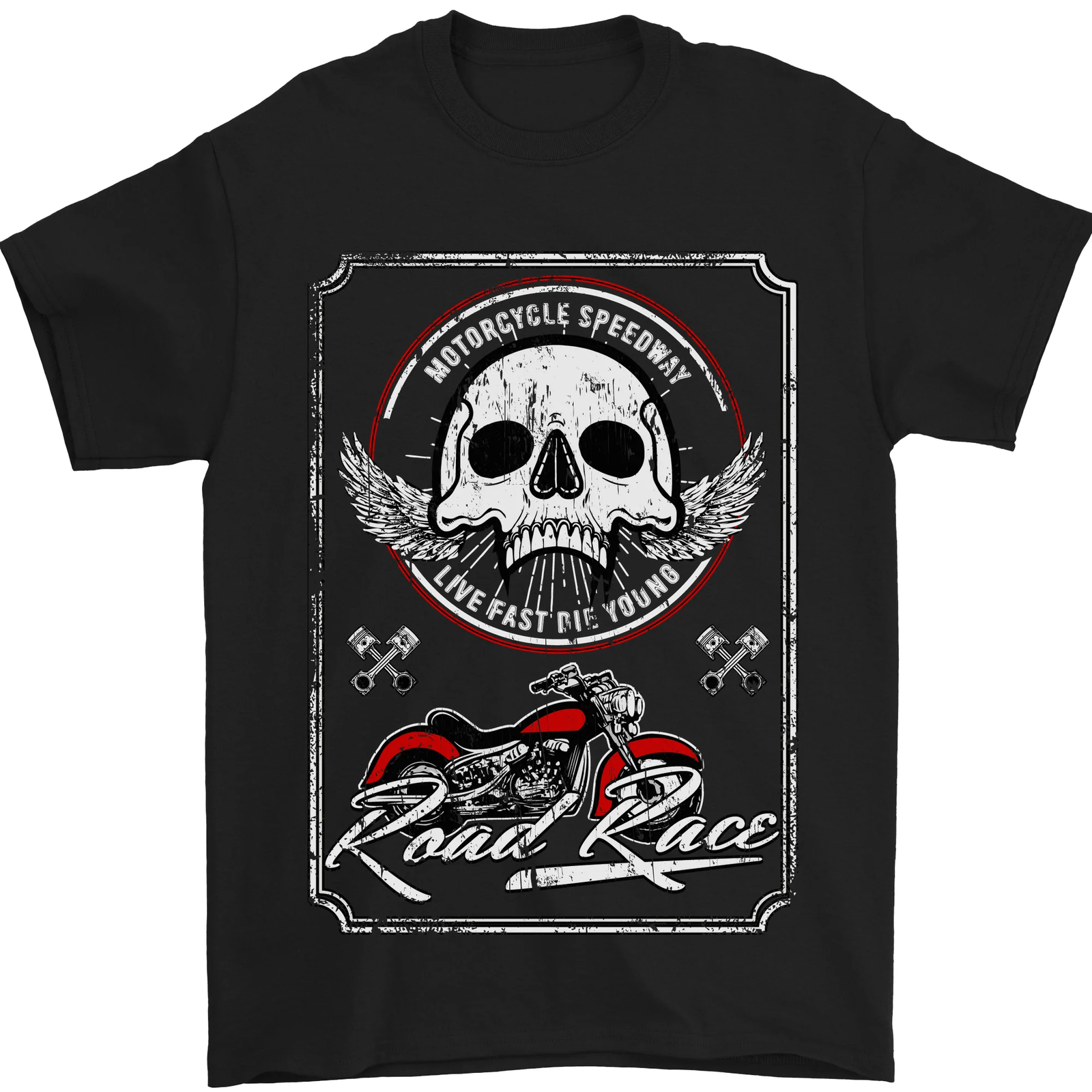 Motorcycle Road Race Biker Motorbike Skull Mens T-Shirt 100% Cotton