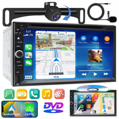 Car Stereo Bluetooth Carplay Radio Double 2 Din 7'' CD DVD Player Backup Camera