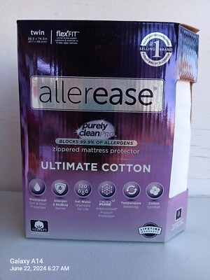 Twin Allerease Zipper Mattress Protector Ultimate Cotton Blocks 99.9% Allergens