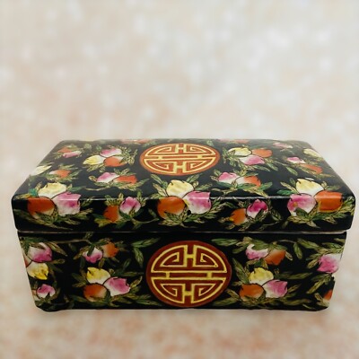 Vtg Asian Havertys Ceramic Lidded Box Trinket Tea Container  China Trader  Black