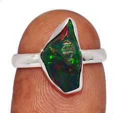Treated Chalama Black Opal 925 Sterling Silver Ring Jewelry s.6 CR64580