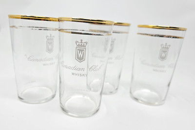Canadian Club Imported Whiskey Set Of 4 Glasses Made In USA 4 1/4'' Tall W Crown