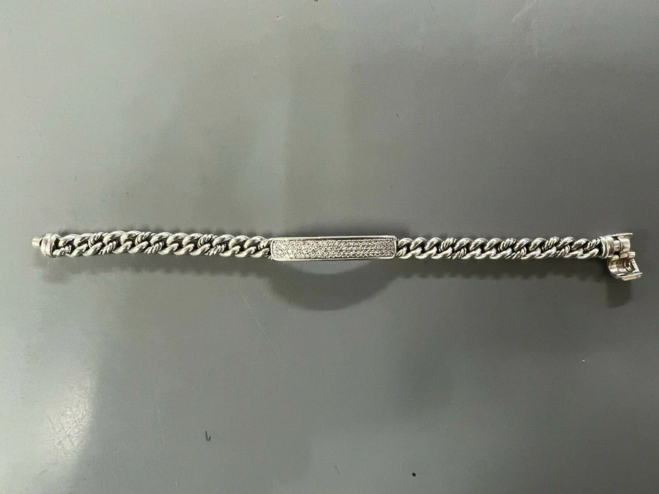 David Yurman 纯银娇小铺面钻石 ID/识别手链 F SH — 第 2/4 张图片