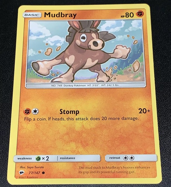 Pokemon Mudbray 77 147 Common Card NM Condition Burning Shadows EBay