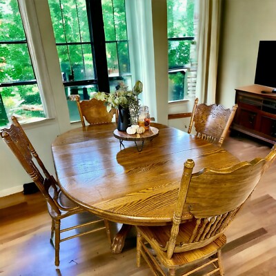 antique amish made dining table with leaf extensions chairs