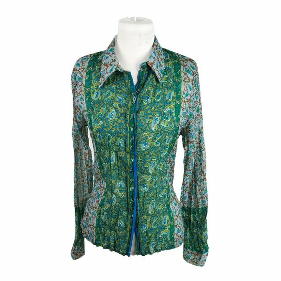 Roberta Freymann Small Blouse Button Front Paisle… - image 1