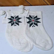 NEW! SET of 2 Snowflake Knit Christmas Stocking Cream/Green/Red - Hearth & Hand