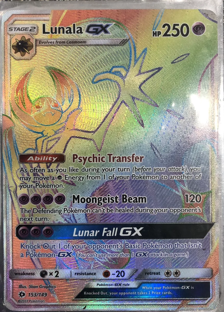 Pokemon Sun & Moon Base Set Hyper Rare Lunala-GX #153