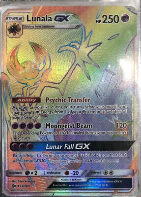 Pokemon TCG - Lunala GX - 153/149 - Rainbow Holo - Secret Rare - Always  Sleeved | eBay