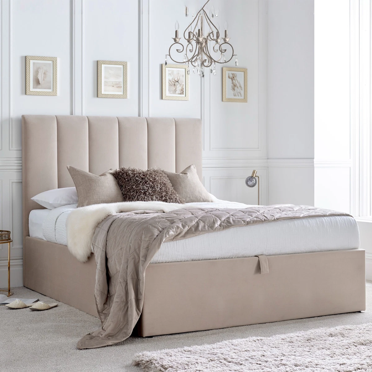 Cream upholstered ottoman bed deals