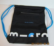 Black Drawstring Backpack, NEW 2 Zip Pockets, Nylon Book Gym Bag 15x13" Comfort