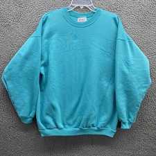 Vintage 80s/90s Teal Green Hanes Heavyweight Blank Sweatshirt XL USA Fabric