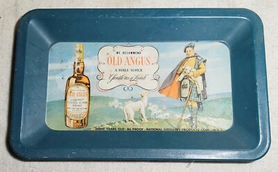 VINTAGE OLD ANGUS A NOBLE SCOTCH 'GENTLE AS A LAMB' ADVERTISING METAL ASHTRAY NY