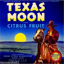 Donna Texas Moon Cowboy Orange Citrus Fruit Crate Label Art Print