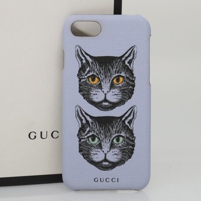 GUCCI 猫デザイン ケース GUCCI Cat iphone8 iPhone Case PVC Leather Purple 548889 Auth