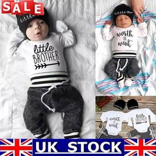 Newborn Baby Boys Long Sleeves Letter Romper Tops + Pants + Hat Set Outfits New