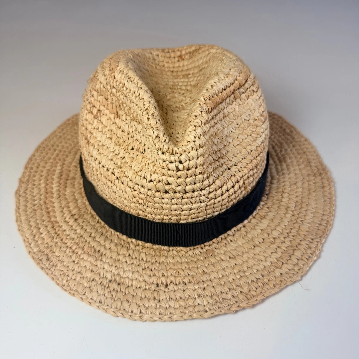 J.Crew Textured Summer Fedora Raffia Straw Sun Hat Tan Black Ribbon G6551 S/M J.CREW Straw Fedora Hats for Women for sale | eBay main image 2
