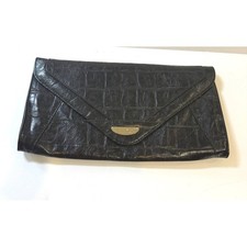 Nine West Black Crocodile Embossed Envelope Clutch Bag Silver Hardware Large
