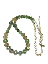 Charming Charlie Gold Tone Beaded Necklace Green Acrylic Beads Glass Beads