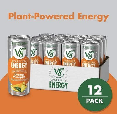 (12 Pack) V8 SPARKLING Orange Pineapple Energy Drink with Vegetables, 11.5 Fl Oz