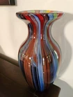 VTG Badash Rainbow Murano Style Art Glass Urn Vase, Mouth Blown, 10", EUC