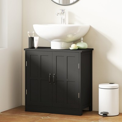 Bathroom Sink Cabinet, Pedestal Sink Cabinet with Adjustable Shelf, Black