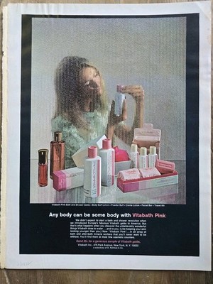 1968 Vitabath Pink Bath Gelee Powder Lotion Soap Cosmetics vintage Ad 