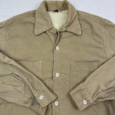 Vintage Loop Collar Shirt Mens Small Corduroy Button Up 50s 60s Hipster Repairs