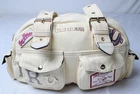 True Religion Women's Multi-Patch Zip-Closure Canvas Satchel Bag CL8 Beige OSFM