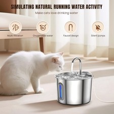 2.2L Cat Water Fountain for Drinking 304 Stainless Steel Cat Fountain Faucet