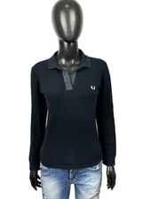 Fred Perry Polo Donna Nera L Manica Lunga Schwarz Damen Cotton Logo