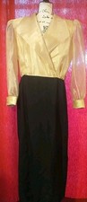 Vestido de Cóctel Caliendo Caliendo y Crepe Negro Champagne Organza De Colección 15/16 Dinero Antiguo