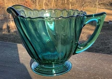 Jeanette Glass Co Creamer Petal Swirl Pattern Aquamarine
