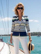 Tommy Hilfiger Navy White Striped Blazer Nautical Cotton Unlined Women  s Sz 6