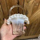 Vintage Fenton Blue opalescent Butterfly and Berry Glass Basket