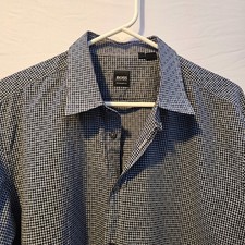 Hugo Boss Men's Performance Regular Fit Dress Shirt Size XL Black and White